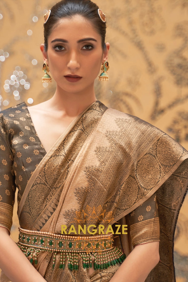 Royal Golden Chestnut Brown Kanjivaram Silk Saree