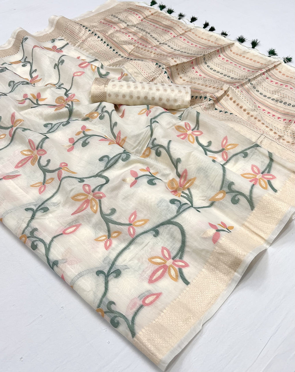 Off White Woven Jamdani Cotton Silk Saree