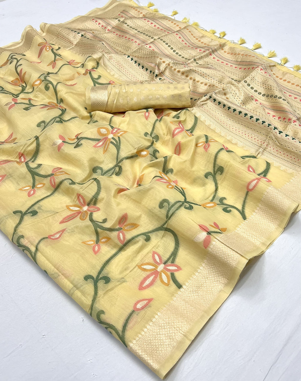 Sunny Yellow Woven Jamdani Cotton Silk Saree