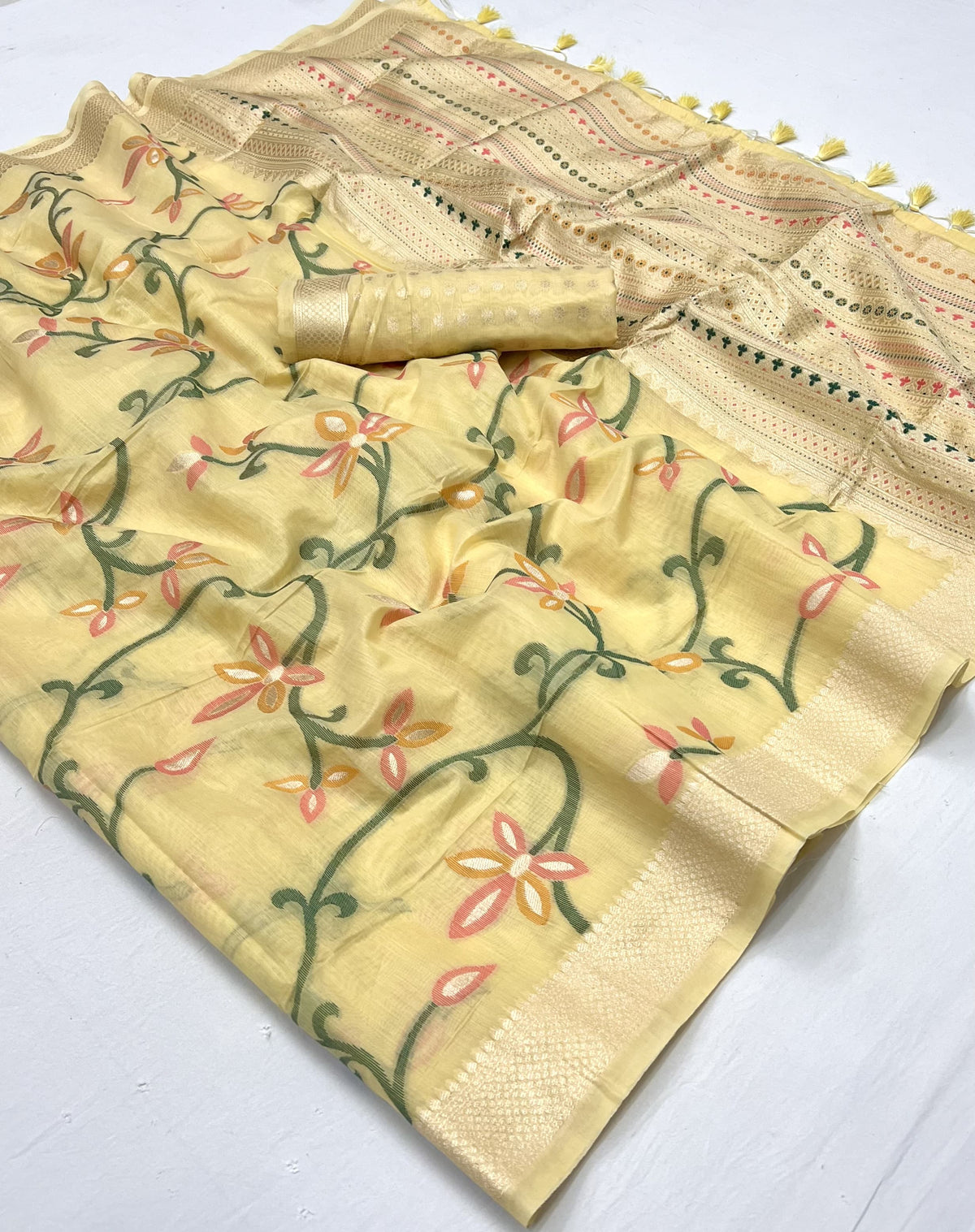 Sunny Yellow Woven Jamdani Cotton Silk Saree