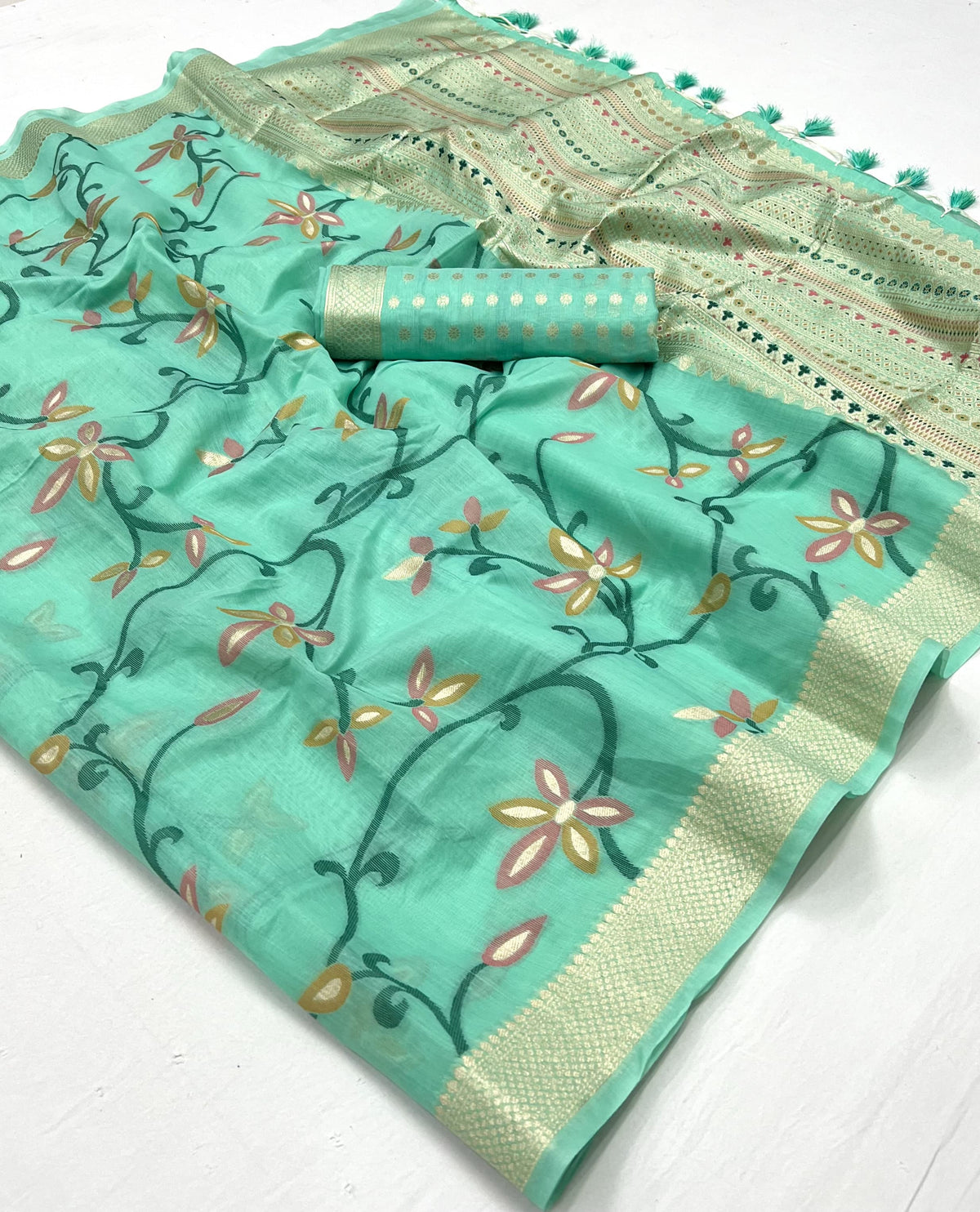 Light Green Woven Jamdani Cotton Silk Saree