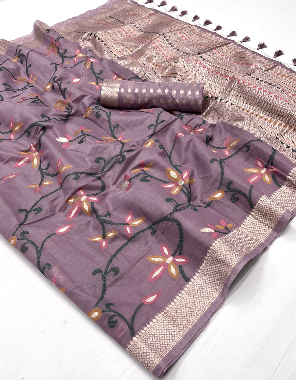 Lilac Woven Jamdani Cotton Silk Saree