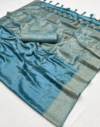 Allure Blue Woven Satin Silk Saree With Brocade Blouse