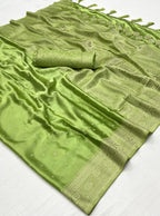 Parrot Green Woven Satin Silk Saree With Brocade Blouse