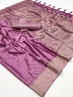 Lavender Purple Woven Satin Silk Saree With Brocade Blouse