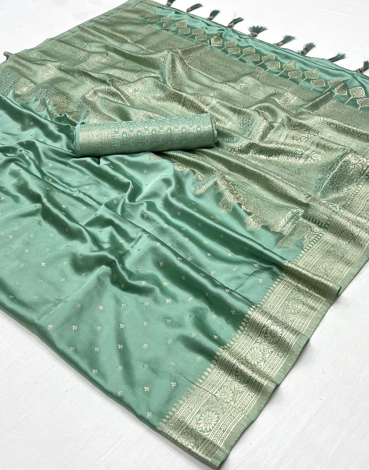 Allure Green Woven Satin Silk Saree With Brocade Blouse
