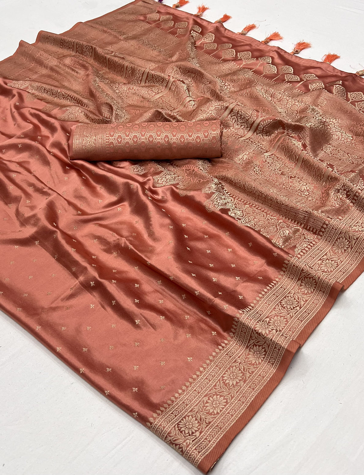 Allure Peach Woven Satin Silk Saree With Brocade Blouse
