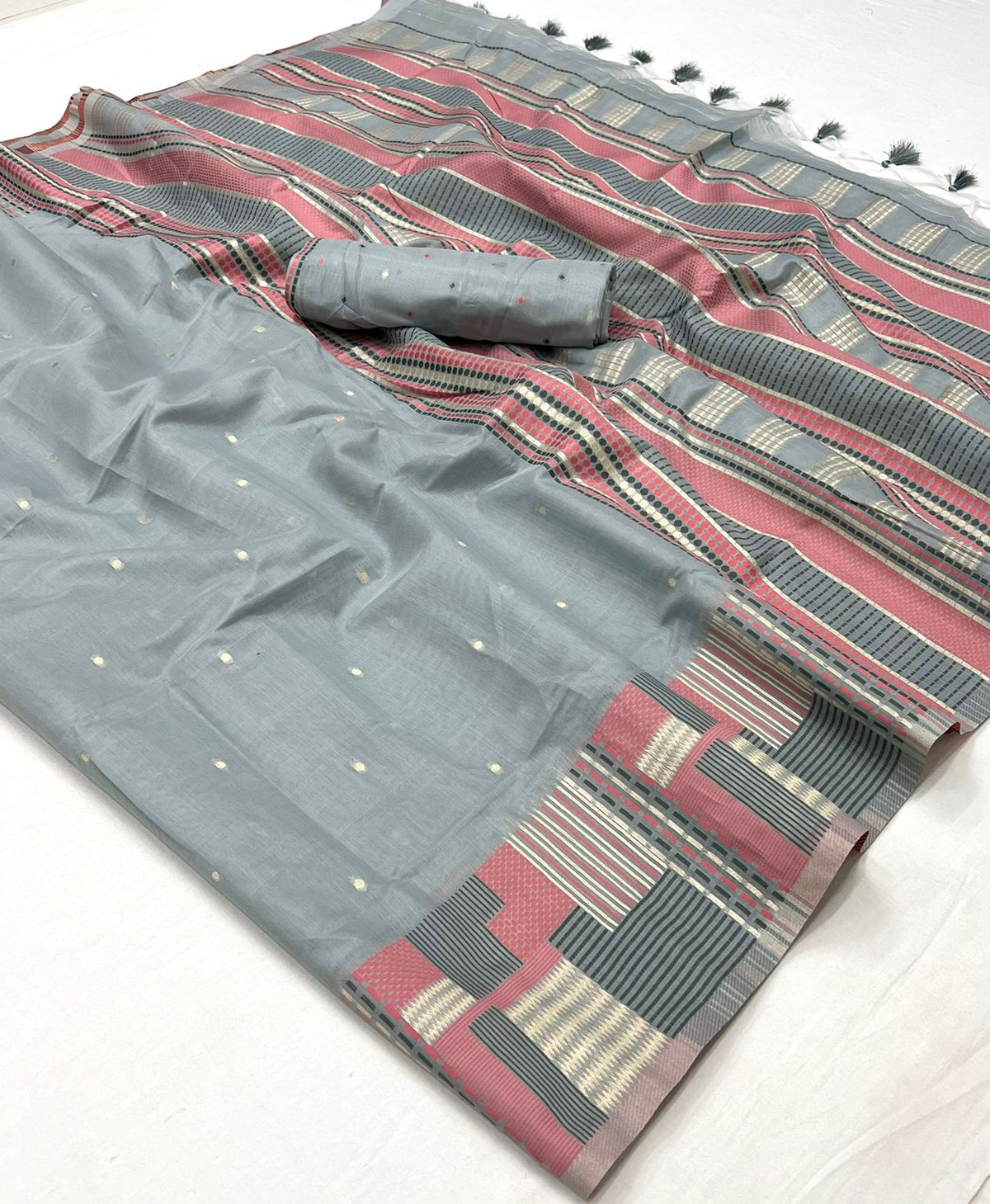 Slate Grey Woven Cotton Silk Saree