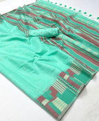 Meadow Green Woven Cotton Silk Saree