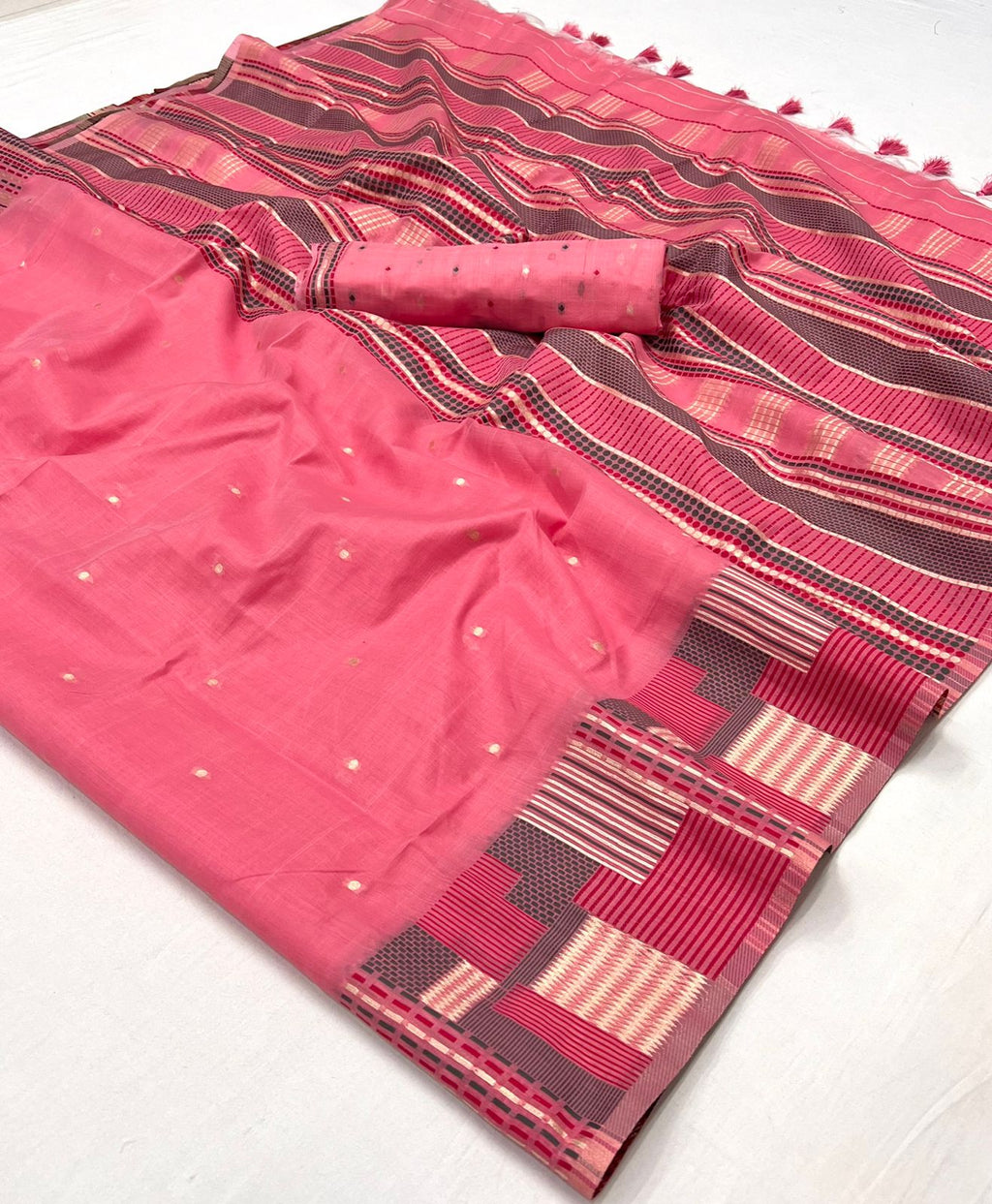 Blush Pink Woven Cotton Silk Saree