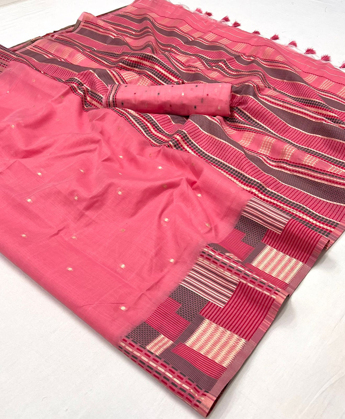 Blush Pink Woven Cotton Silk Saree