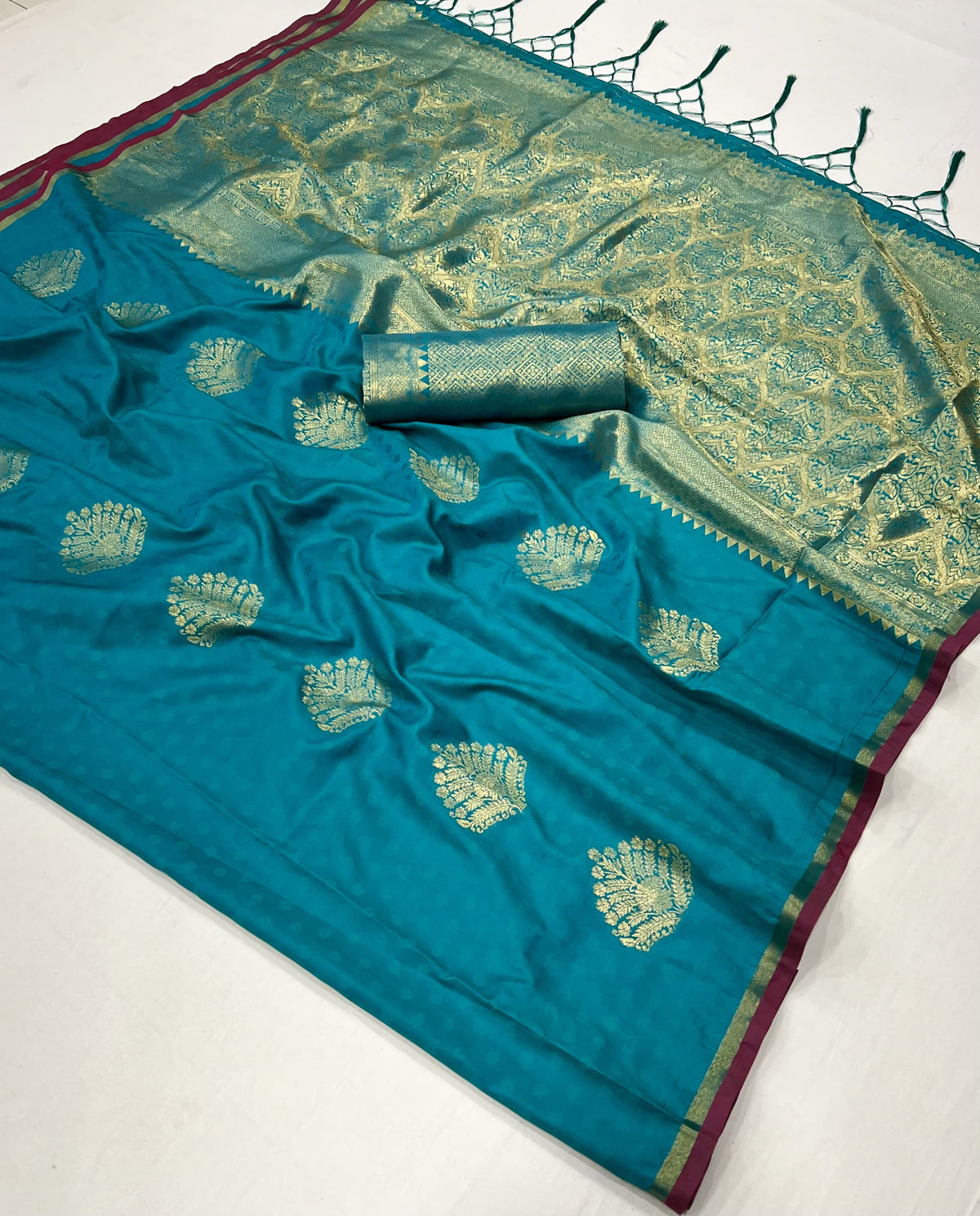 Turquoise Enchantment Banarasi Handwoven Silk Saree