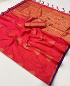 Ruby Blossom Banarasi Handwoven Silk Saree