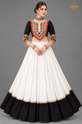 White And Black Stitched Embroidered Rayon Cotton Lehenga Choli Set