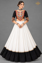 White And Black Stitched Embroidered Rayon Cotton Lehenga Choli Set