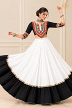 White And Black Stitched Embroidered Rayon Cotton Lehenga Choli Set
