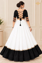 White And Black Stitched Embroidered Rayon Cotton Lehenga Choli Set