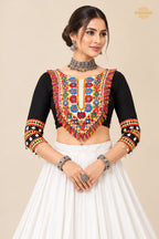White And Black Stitched Embroidered Rayon Cotton Lehenga Choli Set