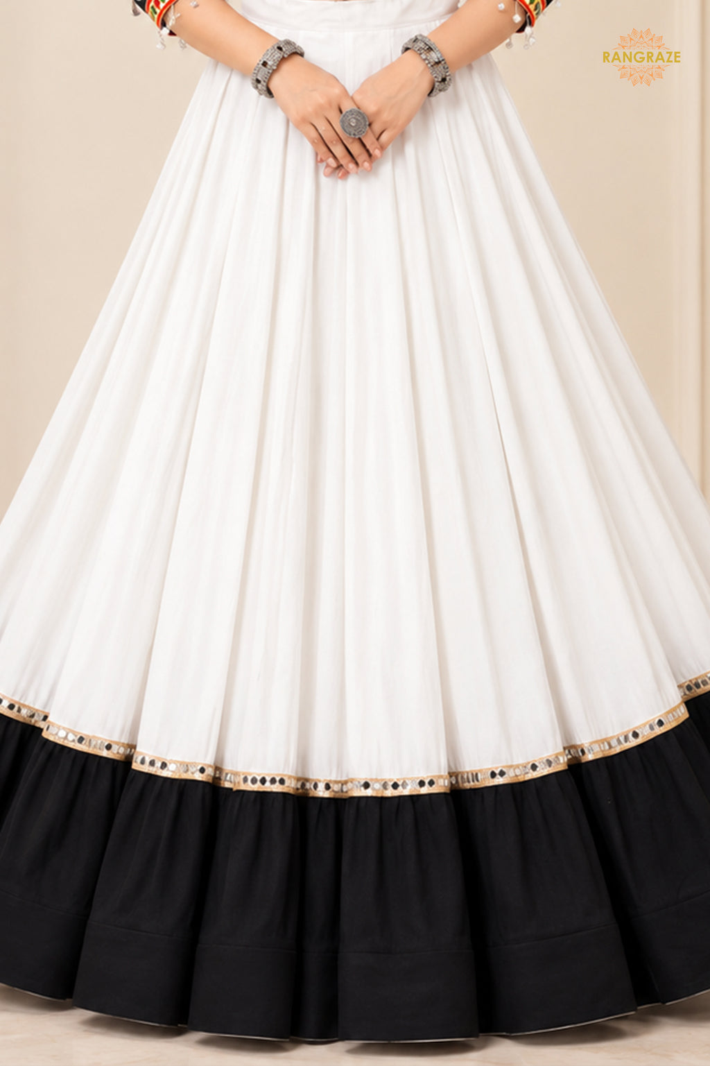 White And Black Stitched Embroidered Rayon Cotton Lehenga Choli Set
