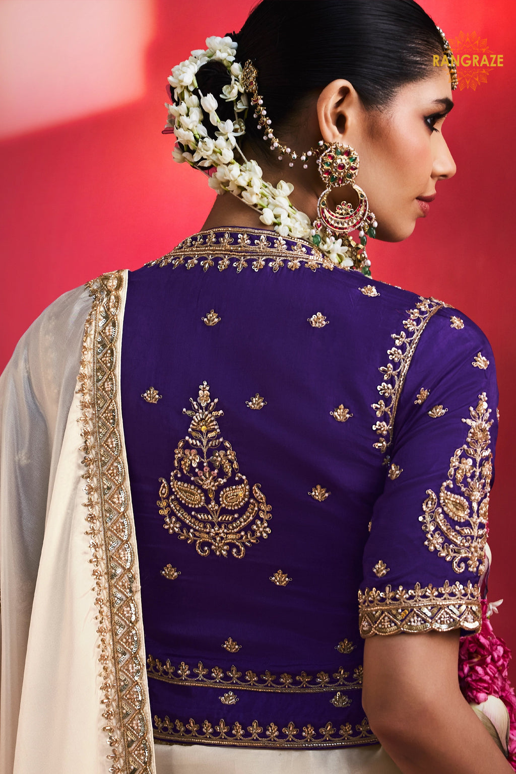 White Embroidered Silk Saree With Designer Border