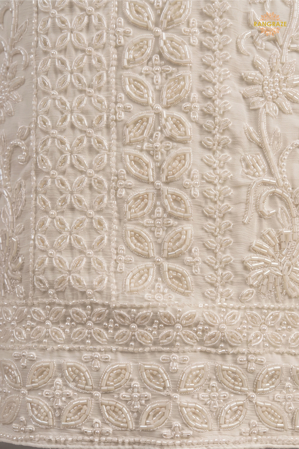 White Readymade Bead Work Chinon Palazzo Suit