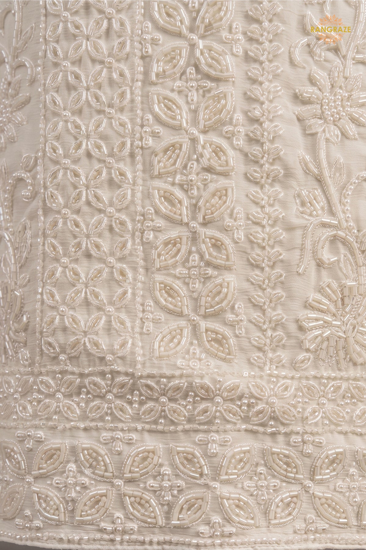 White Readymade Bead Work Chinon Palazzo Suit