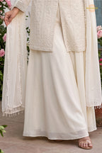 White Readymade Bead Work Chinon Palazzo Suit