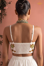 White Stitched Bead Work Silk Lehenga