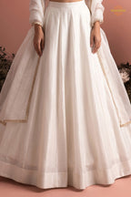 White Stitched Bead Work Silk Lehenga
