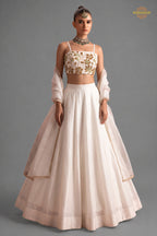 White Stitched Bead Work Silk Lehenga
