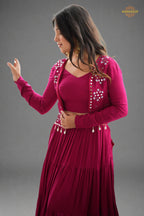 Wine Maroon Semi-Stitched Rayon Lehenga Set