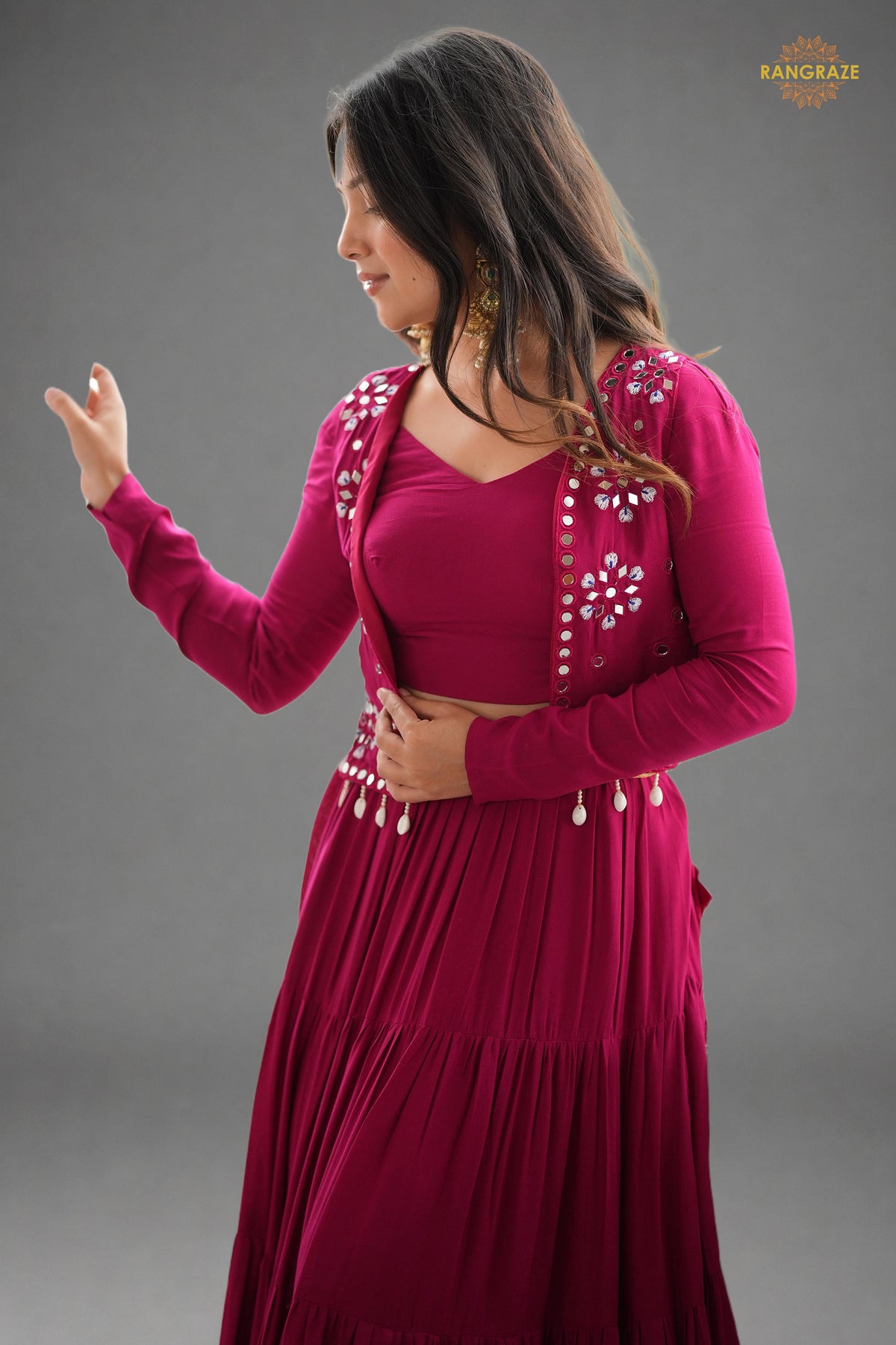 Wine Maroon Semi-Stitched Rayon Lehenga Set