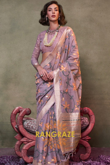 Lilac Woven Jamdani Cotton Silk Saree