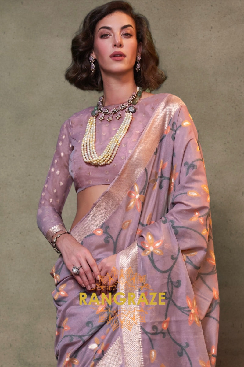 Lilac Woven Jamdani Cotton Silk Saree