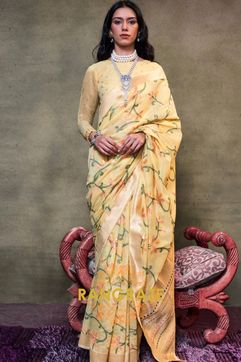 Sunny Yellow Woven Jamdani Cotton Silk Saree