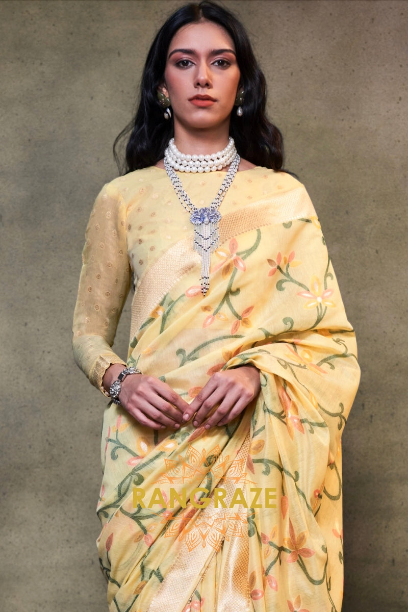 Sunny Yellow Woven Jamdani Cotton Silk Saree