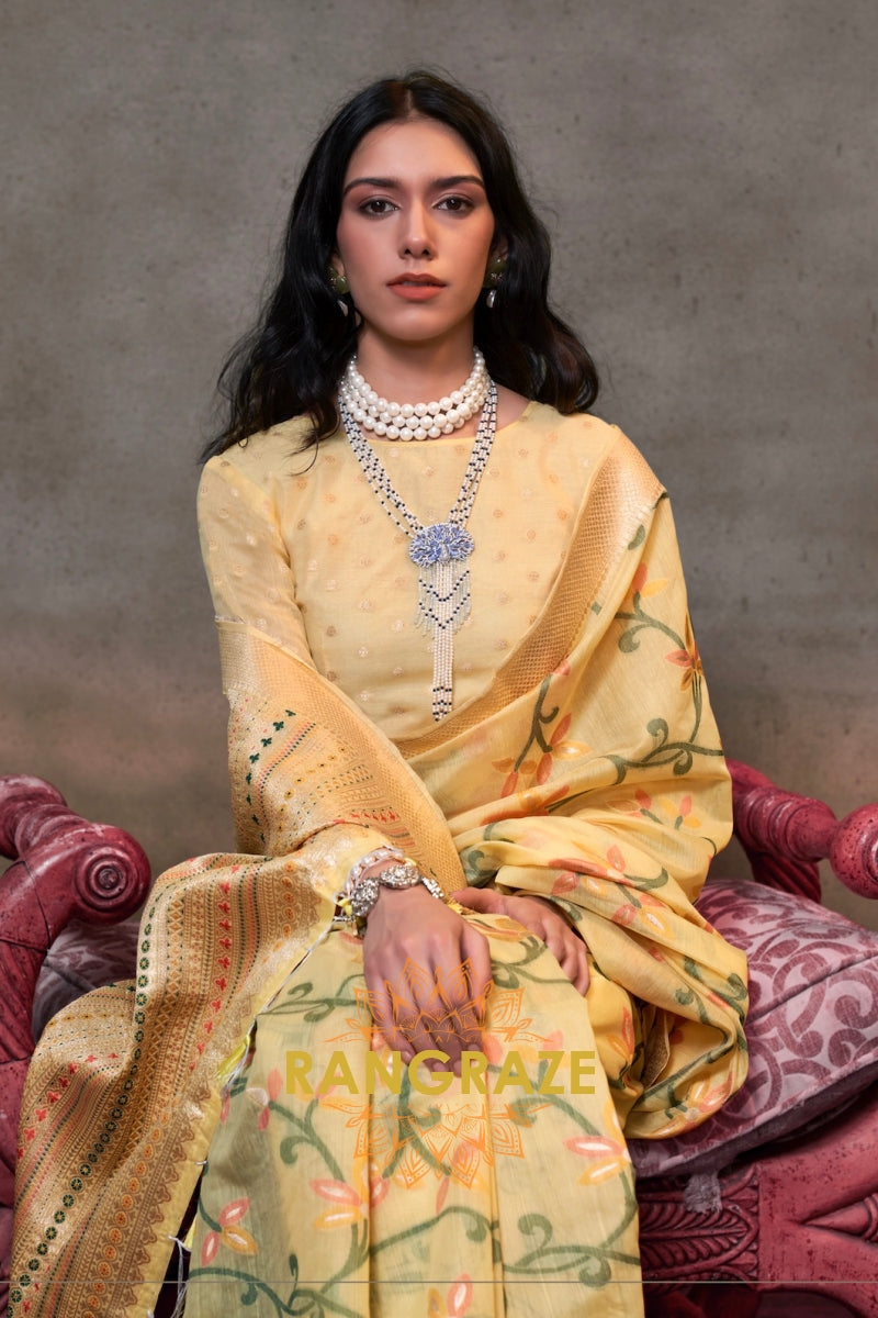 Sunny Yellow Woven Jamdani Cotton Silk Saree