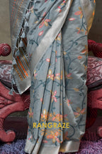Slate Grey Woven Jamdani Cotton Silk Saree