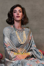 Slate Grey Woven Jamdani Cotton Silk Saree
