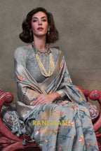 Slate Grey Woven Jamdani Cotton Silk Saree