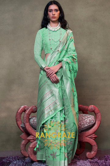 Light Green Woven Jamdani Cotton Silk Saree