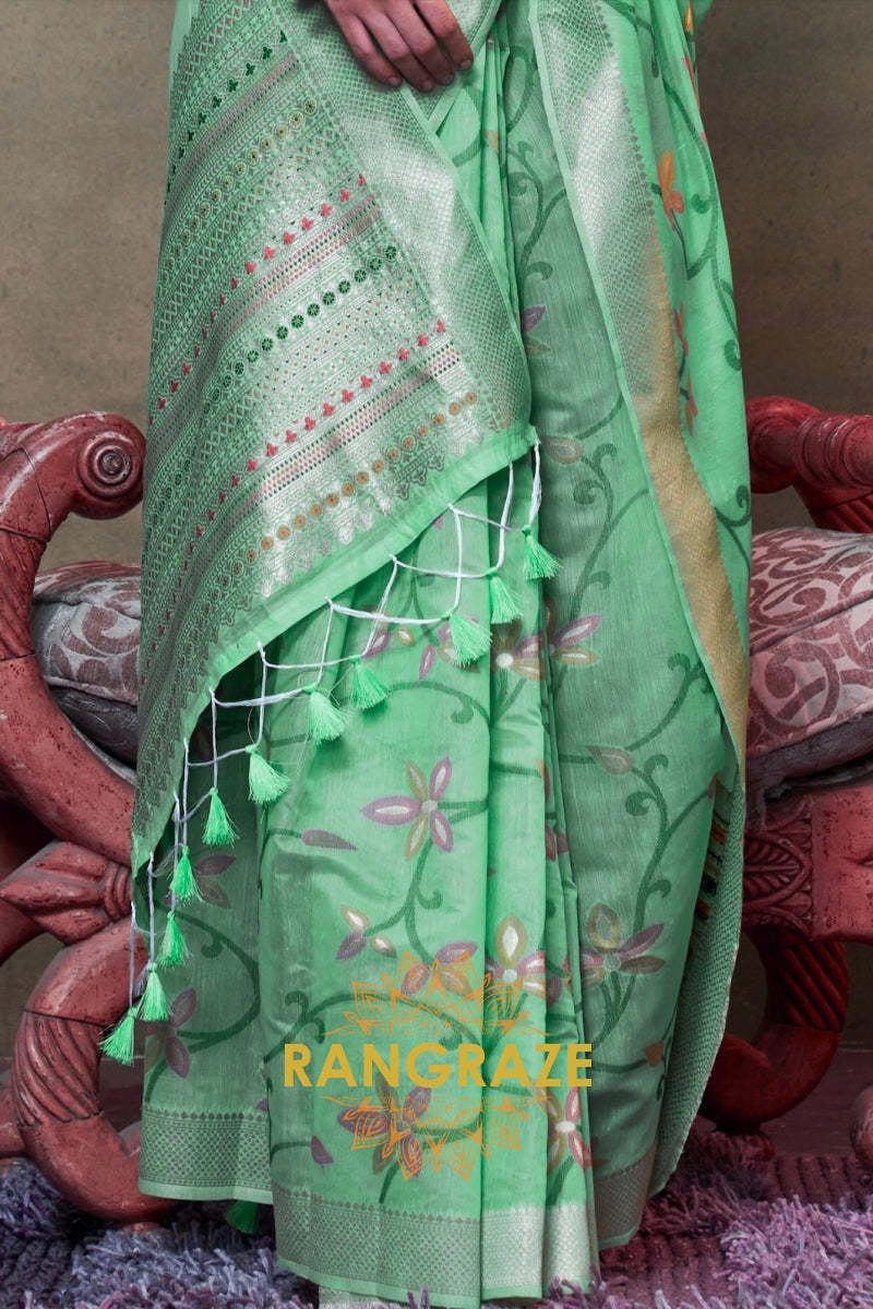 Light Green Woven Jamdani Cotton Silk Saree