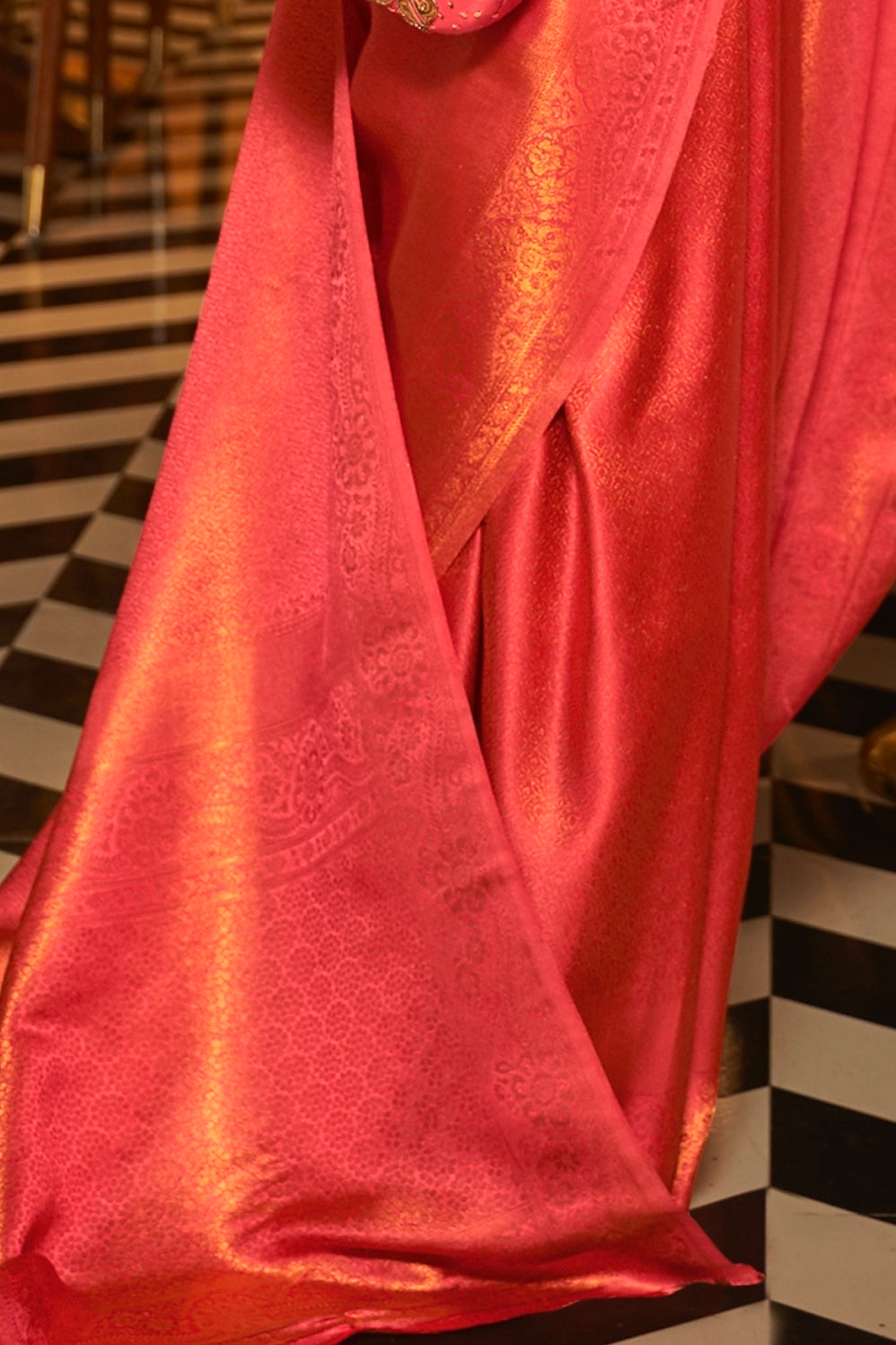 Honey Orange Woven Dual Tone Kanjivaram Silk Saree