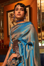 Royal Blue Woven Dual Tone Kanjivaram Silk Saree