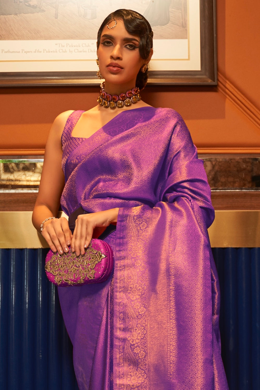 Deep Purple Woven Dual Tone Kanjivaram Silk Saree
