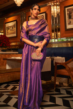 Deep Purple Woven Dual Tone Kanjivaram Silk Saree
