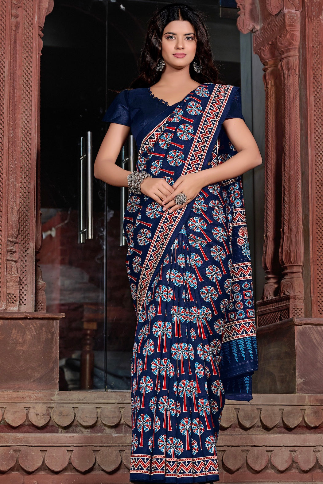 Luxurious Rich Blue Bhagalpuri Silk Printed Saree