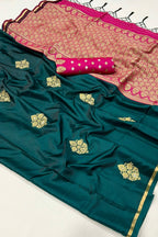 Deep Forest Green Banarasi Satin Silk Saree with Contrast Blouse
