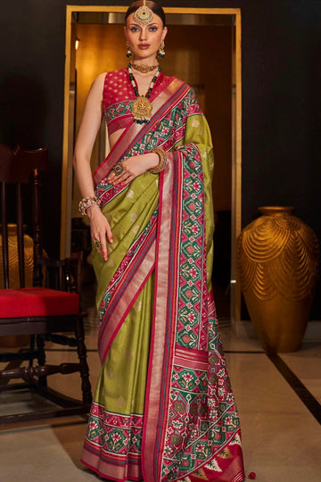 Mehendi Green and Crimson Patola Grandeur: Silk Patola Saree