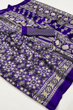 Purple and Black Ajrakh Printed Satin Crepe Saree